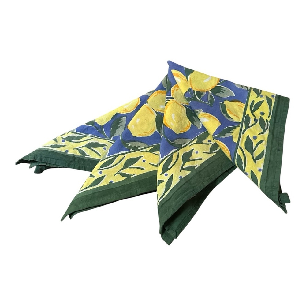 Lemon Print Cotton Napkins - Green and Yellow